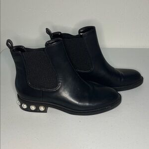 Chic Black Ankle Boots with Pearl Accents